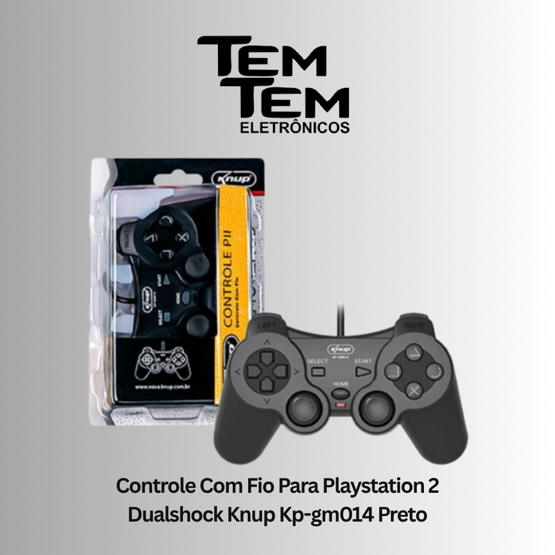 Controle Com Fio Para Playstation 2 Dualshock Knup Kp-gm014 Preto